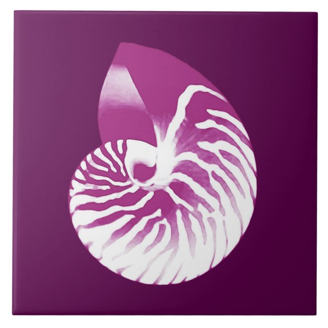 Nautilus snäcka - äggplants lila och vit kakelplatta (Framsidan)