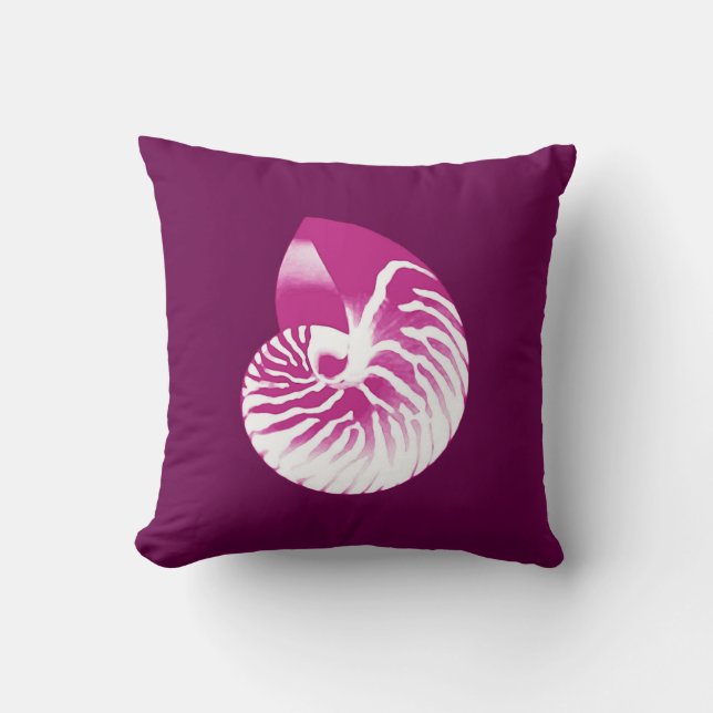 Nautilus snäcka - äggplants lila och vit kudde (Framsida)