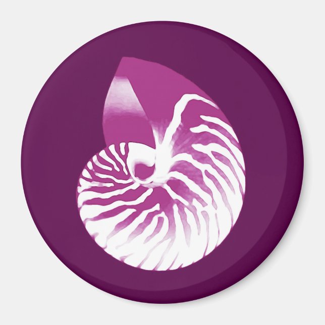Nautilus snäcka - äggplants lila och vit magnet (Framsidan)