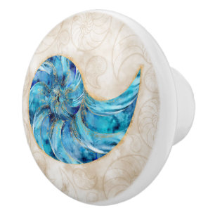 Nautilus Snäcka Blue - vattenfärg Knopp