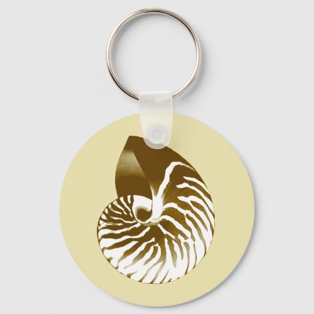 Nautilus snäcka - brun, vit och beige nyckelring (Framsida)