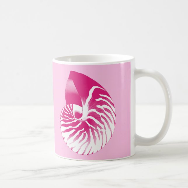 Nautilus snäcka - fuchsia rosa och vit kaffemugg (Höger)