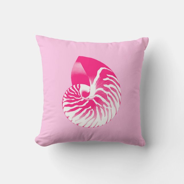 Nautilus snäcka - fuchsia rosa och vit kudde (Framsida)