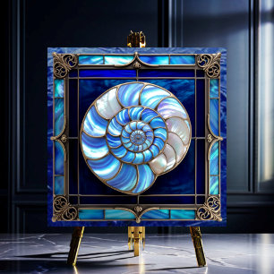Nautilus Snäcka i Blue Nedfläckad Glass-utseende Kakelplatta
