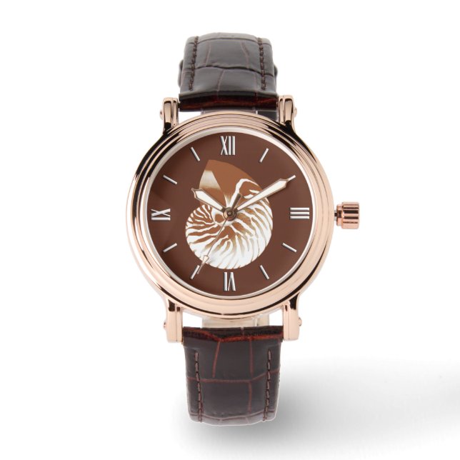 Nautilus snäcka - kakaobunt och vitt armbandsur (Framsida)