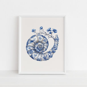 Nautilus Snäcka - Kustblått på Beige Wall Art Poster