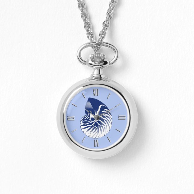 Nautilus snäcka - marin, vit och ljusblå armbandsur (Framsida)
