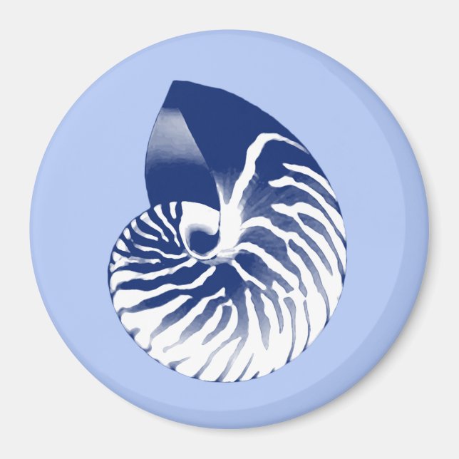 Nautilus snäcka - marin, vit och ljusblå magnet (Framsidan)