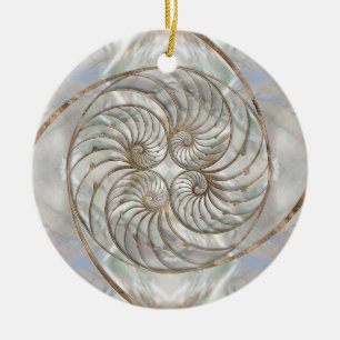 Nautilus Snäcka - Mor i Pearl och guld Julgransprydnad Keramik