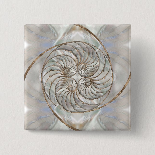 Nautilus Snäcka - Mor i Pearl och guld Knapp (Framsida)