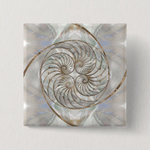 Nautilus Snäcka - Mor i Pearl och guld Knapp