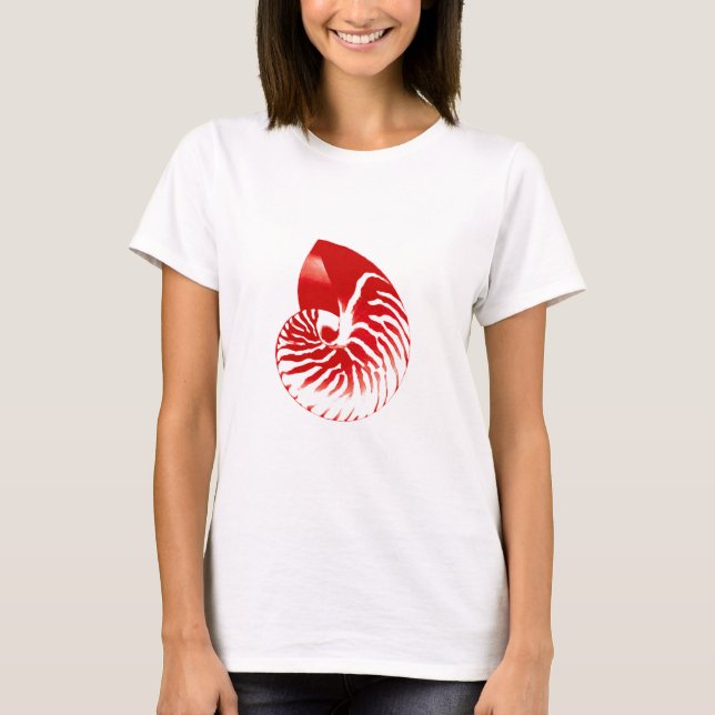 Nautilus snäcka - mörk röd och vit t-shirt (Framsida)