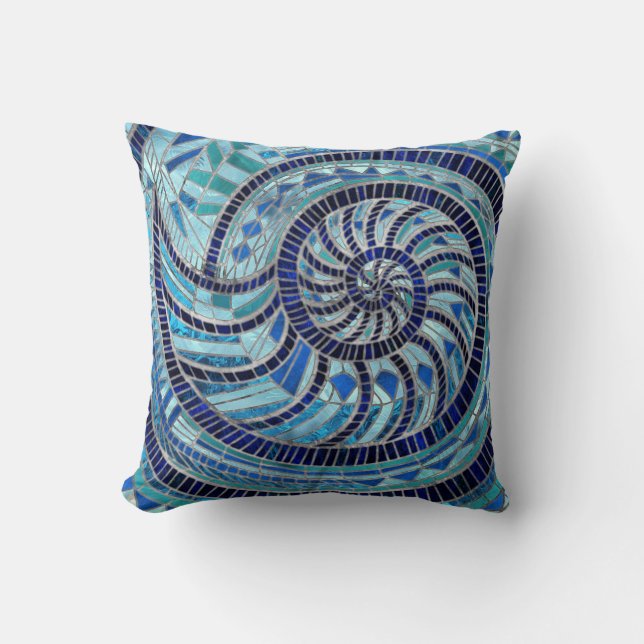 Nautilus Snäcka mosaic art Kudde (Framsida)