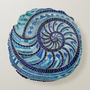 Nautilus Snäcka mosaic art Rund Kudde