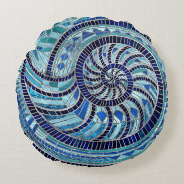 Nautilus Snäcka mosaic art Rund Kudde (Framsidan)