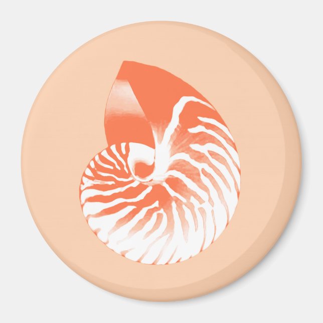 Nautilus snäcka - orange av korall och vit magnet (Framsidan)