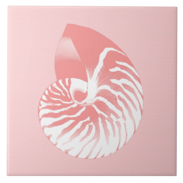 Nautilus snäcka - rosa av korall och vit kakelplatta (Framsidan)