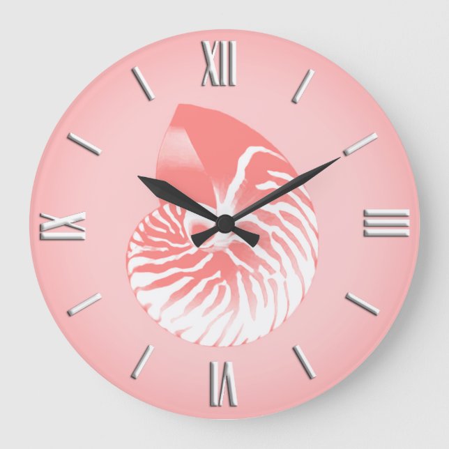 Nautilus snäcka - rosa av korall och vit stor klocka (Framsida)