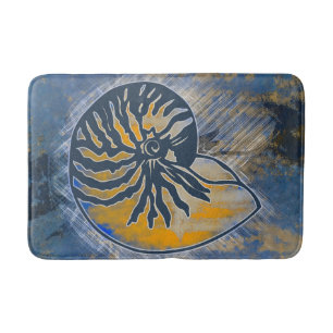 Nautilus, snäcka, spiral, illustration, marinblå badrumsmatta