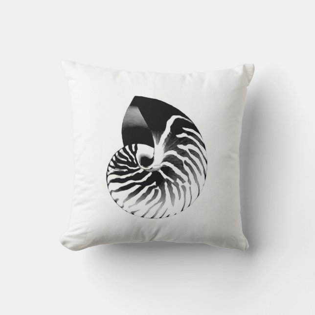 Nautilus snäcka - svart, grått och vitt kudde (Framsida)