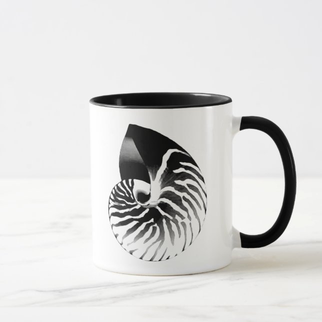 Nautilus snäcka - svart, grått och vitt mugg (Höger)