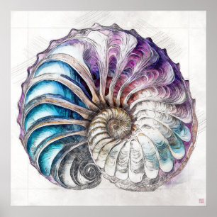 Nautilus Snäcka Teckning - Art-utskrift Poster