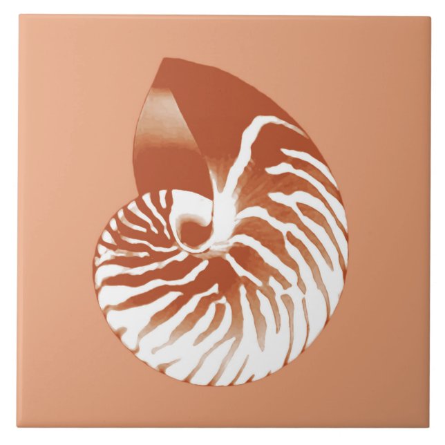 Nautilus snäcka - terracotta och vit kakelplatta (Framsidan)