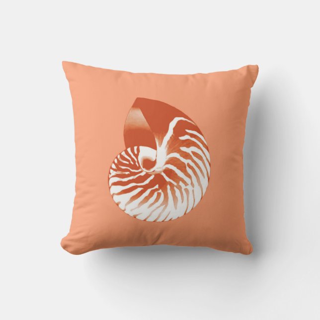 Nautilus snäcka - terracotta och vit kudde (Framsida)