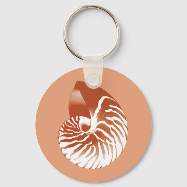 Nautilus snäcka - terracotta och vit nyckelring (Framsida)