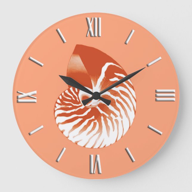 Nautilus snäcka - terracotta och vit stor klocka (Framsida)