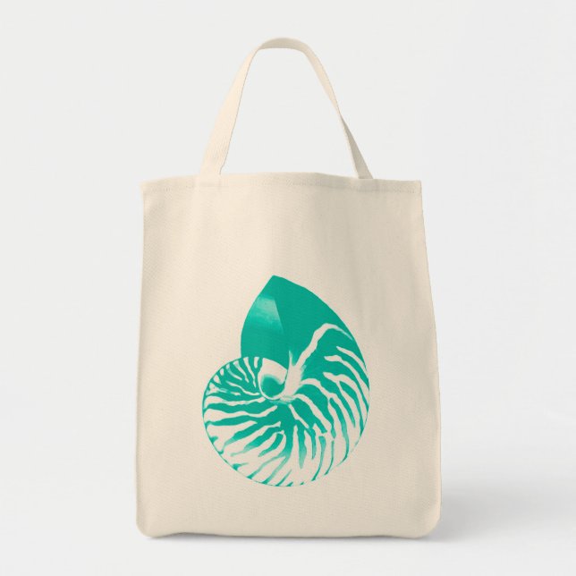 Nautilus snäcka - turkos, akvarier och vitt tygkasse (Framsidan)