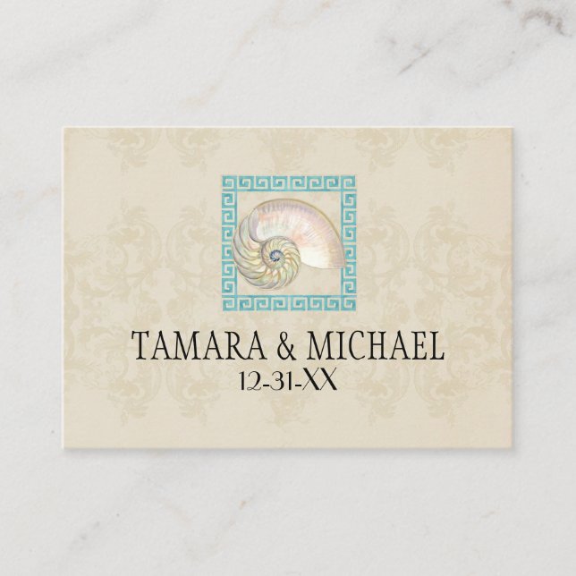 Nautilus Snäcka Watercolor Greece Nyckel Damask Be Placeringskort (Framsida)