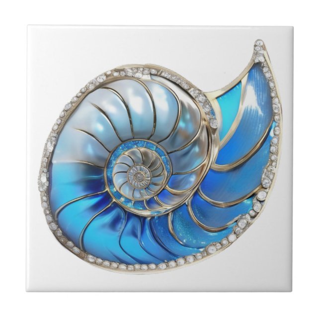 Nautilus snäckskal havsblå 3D diamant skimrar Kakelplatta (Framsidan)