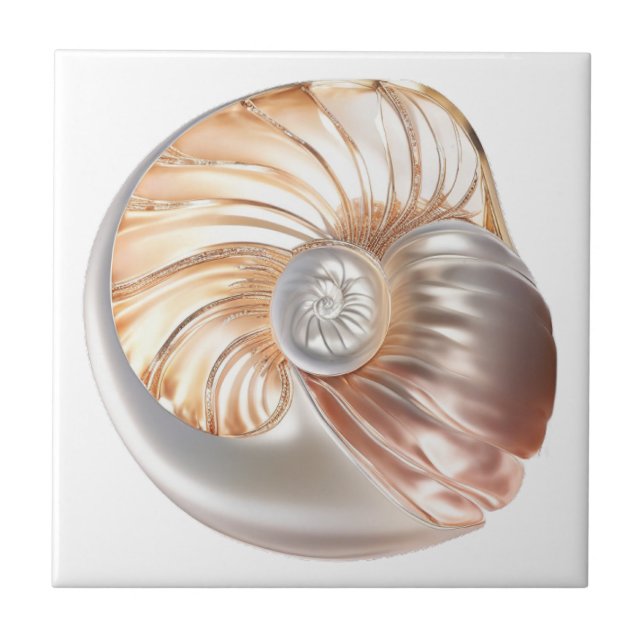 Nautilus snäckskal orange pärla 3D strand hav Kakelplatta (Framsidan)