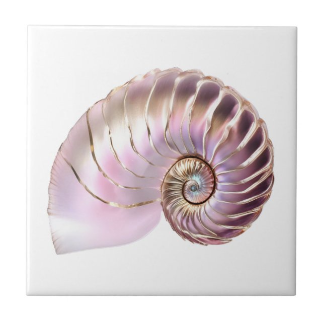 Nautilus snäckskal rosa guld 3D strand nautisk Kakelplatta (Framsidan)