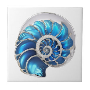 Nautilus snigelskal havsblå 3D strand nautisk Kakelplatta