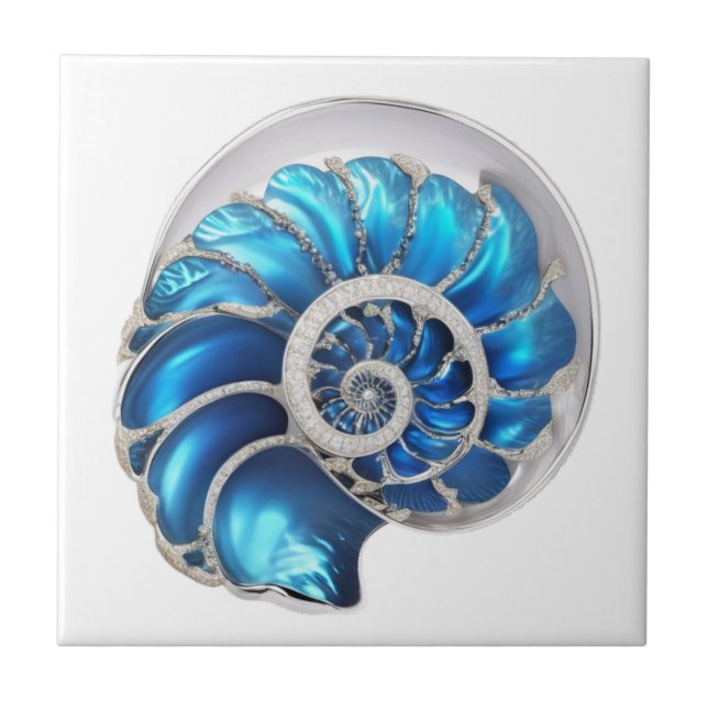 Nautilus snigelskal havsblå 3D strand nautisk Kakelplatta (Framsidan)