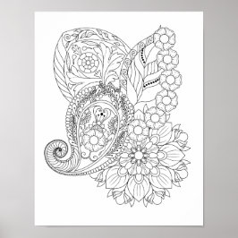 Nautilus Spiral Blommor Löv Mandala Färgning Poster