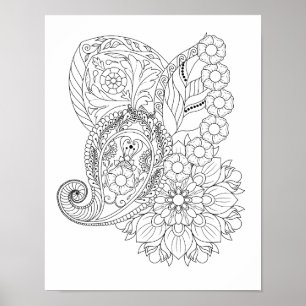 Nautilus Spiral Blommor Löv Mandala Färgning Poster