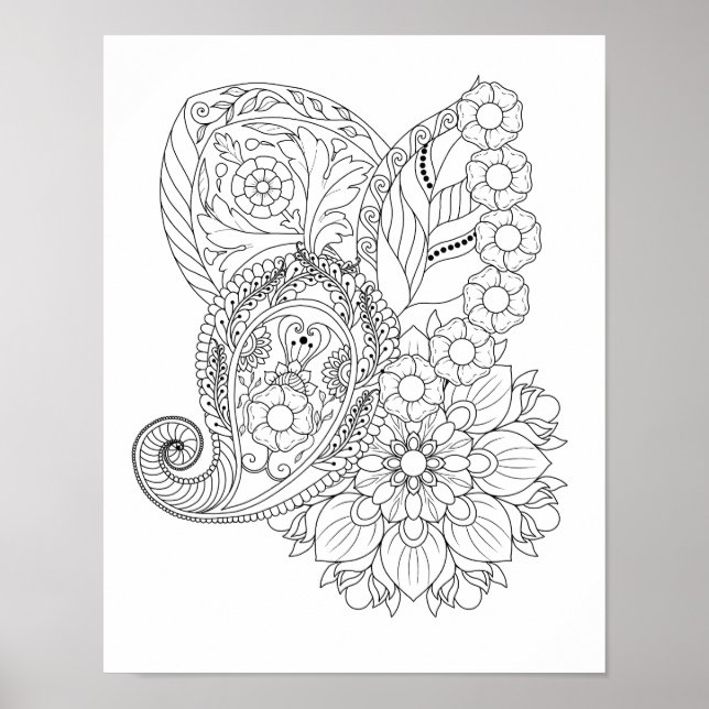 Nautilus Spiral Blommor Löv Mandala Färgning Poster (Framsidan)
