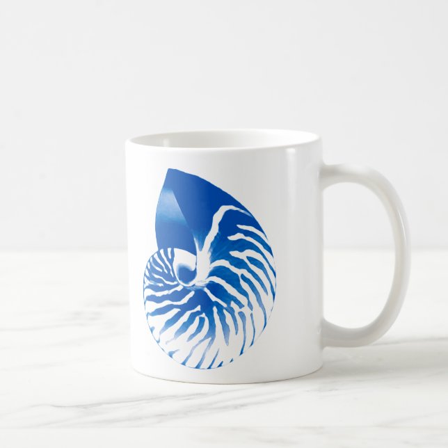 Nautilusskal - koboltblått och vitt kaffemugg (Höger)