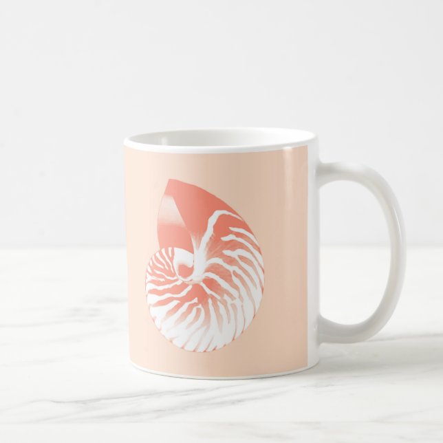 Nautilusskal - korallorange och vit kaffemugg (Höger)