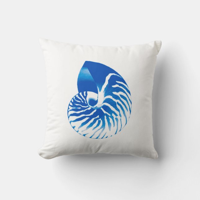 Nautilussnäcka - koboltblått och vit kudde (Framsida)