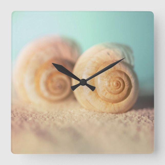 Nautilussnäckor på strand fyrkantig klocka (Framsida)