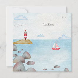 Nautisch Geboortekaartje Met Zee & Vuurtoren Anteckningskort