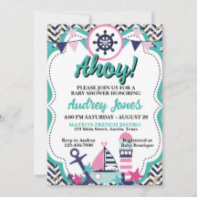 Nautisk Ahoy Baby Shower Inbjudan