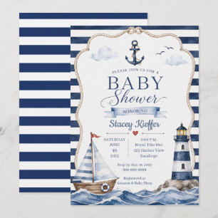 Nautisk akvarell baby shower inbjudan. inbjudningar