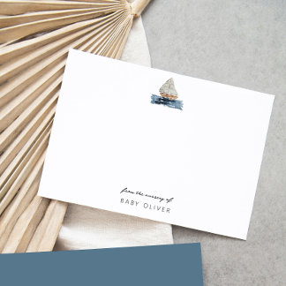 Nautisk akvarell segelbåt från barnkammaren baby anteckningskort