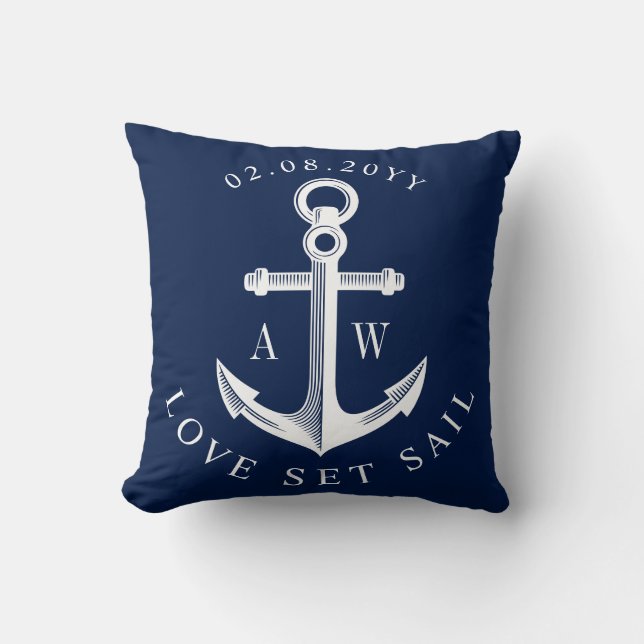 Nautisk anchor-Anpassningsbar, monogram marin flot Kudde (Framsida)
