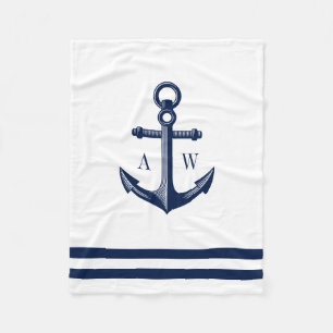 Nautisk anchor Anpassningsbar Monogram vit Fleecefilt